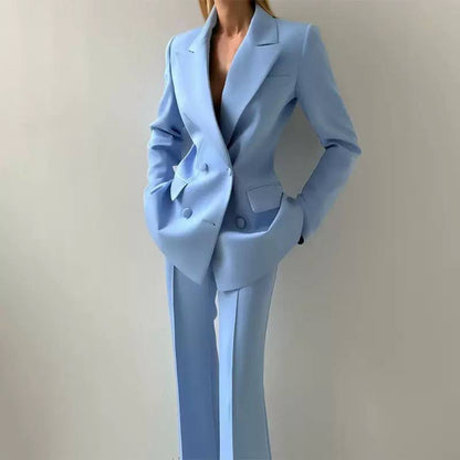 Tailored Blazer, Bustier And Wide-Leg Trouser Set – Light Blue