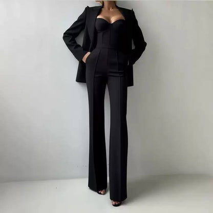 Tailored Blazer, Bustier And Wide-Leg Trouser Set – Black
