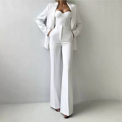 Tailored Blazer, Bustier And Wide-Leg Trouser Set – White