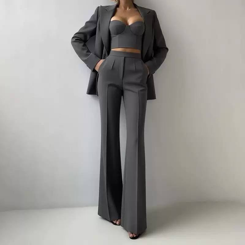 Tailored Blazer, Bustier And Wide-Leg Trouser Set – Charcoal