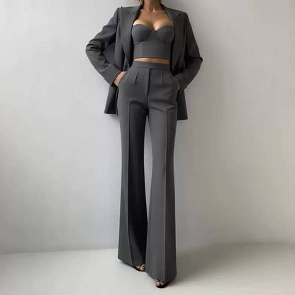 Tailored Blazer, Bustier And Wide-Leg Trouser Set – Charcoal