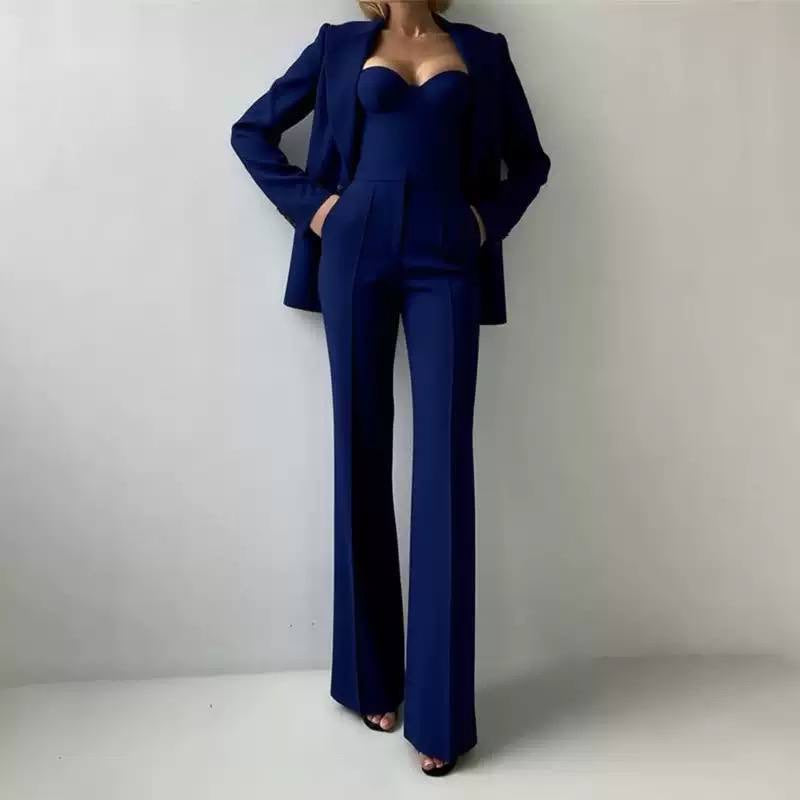 Tailored Blazer, Bustier And Wide-Leg Trouser Set – Navy