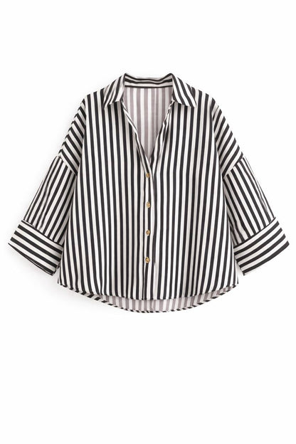 Women's Oversized Striped Button Down Shirt