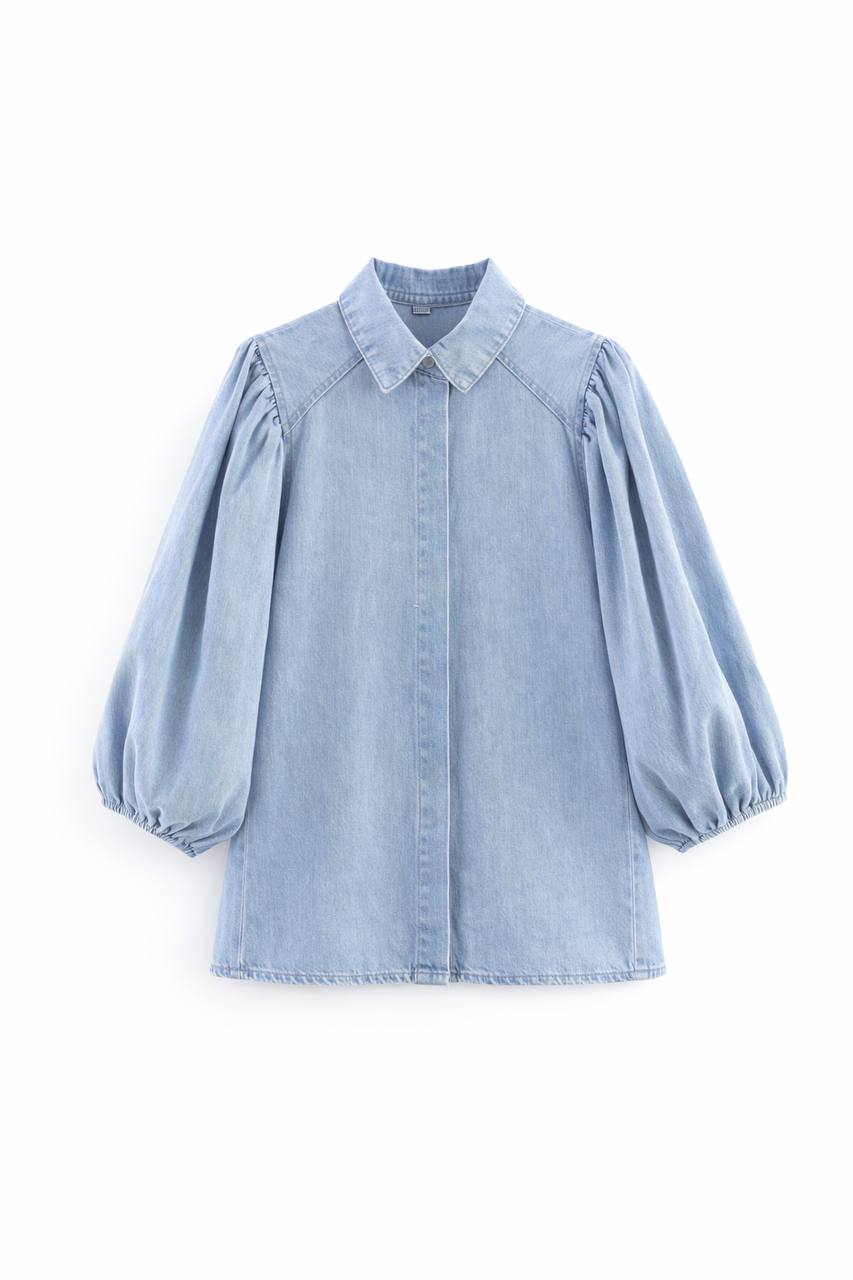Women's Puff Sleeve Denim Shirt