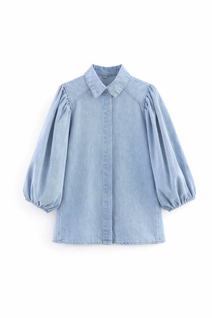 Women's Puff Sleeve Denim Shirt