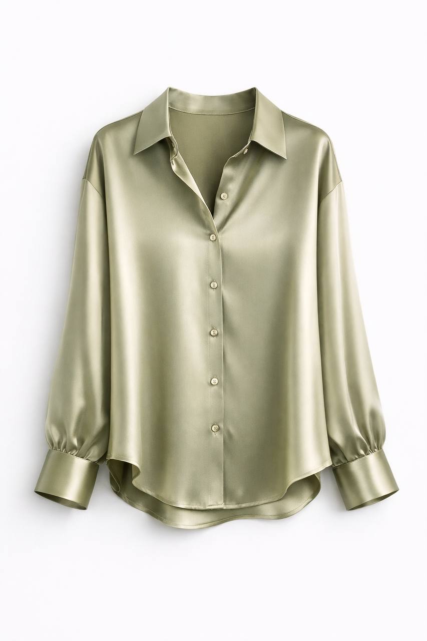 Women's Satin Button Down Blouse