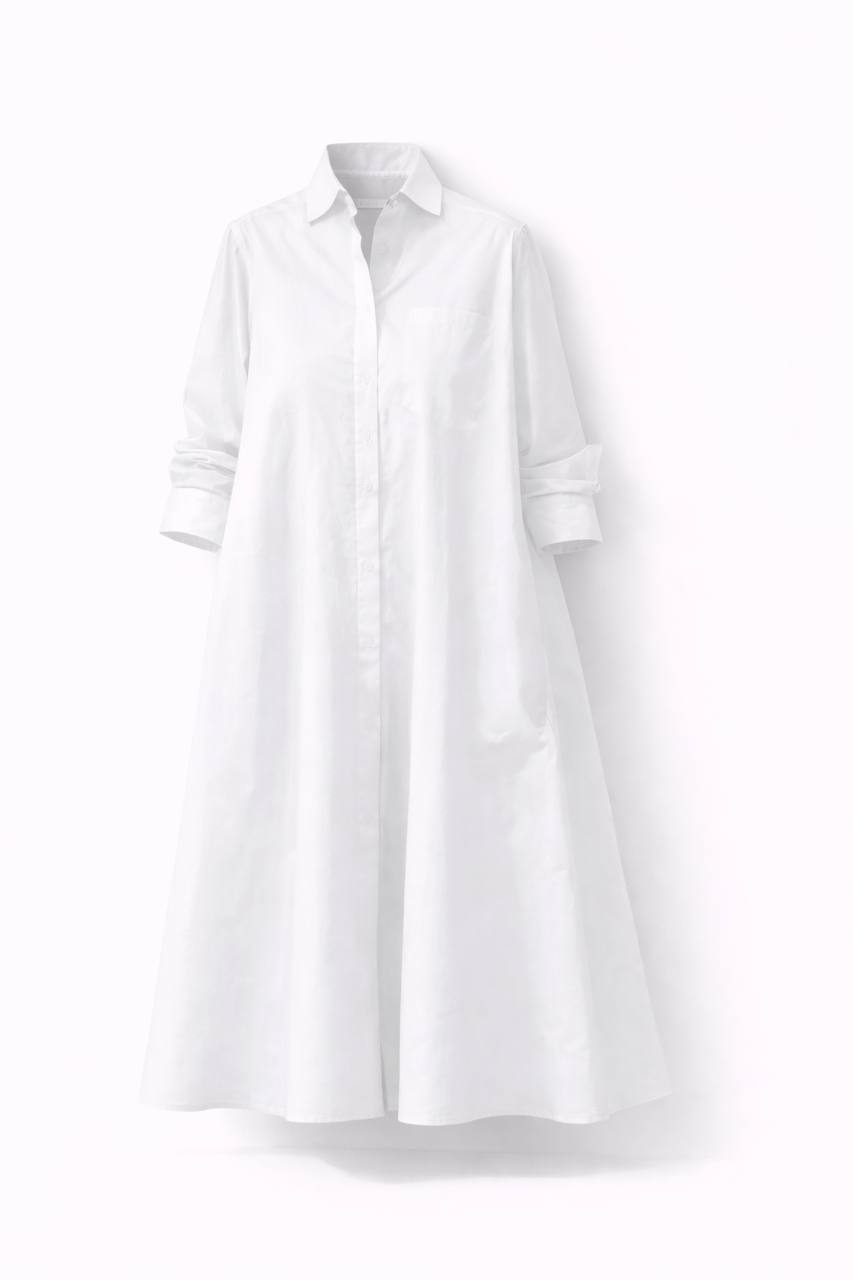 Women's Button Front Midi Shirt Dress with Pockets
