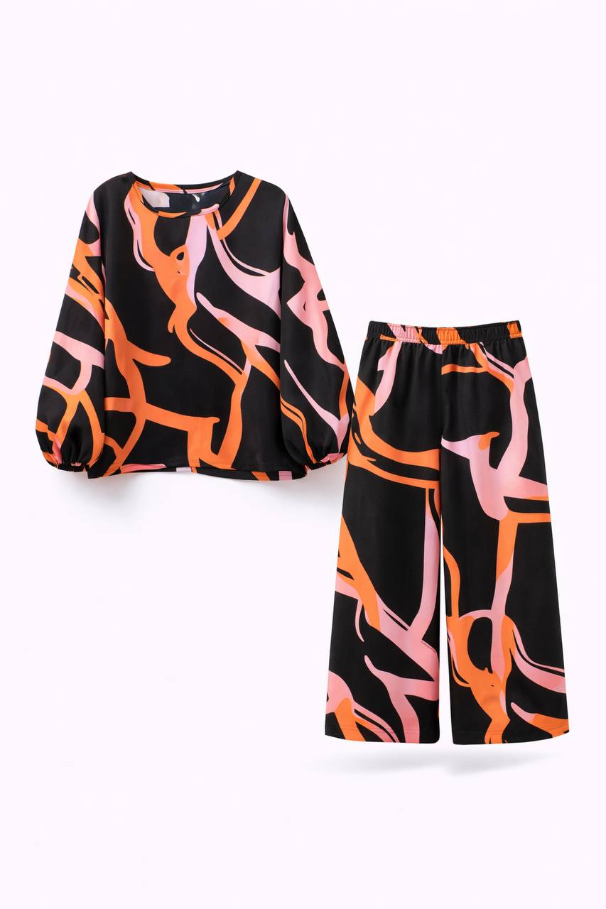 Women's Abstract Print Wide Leg Two-Piece Set