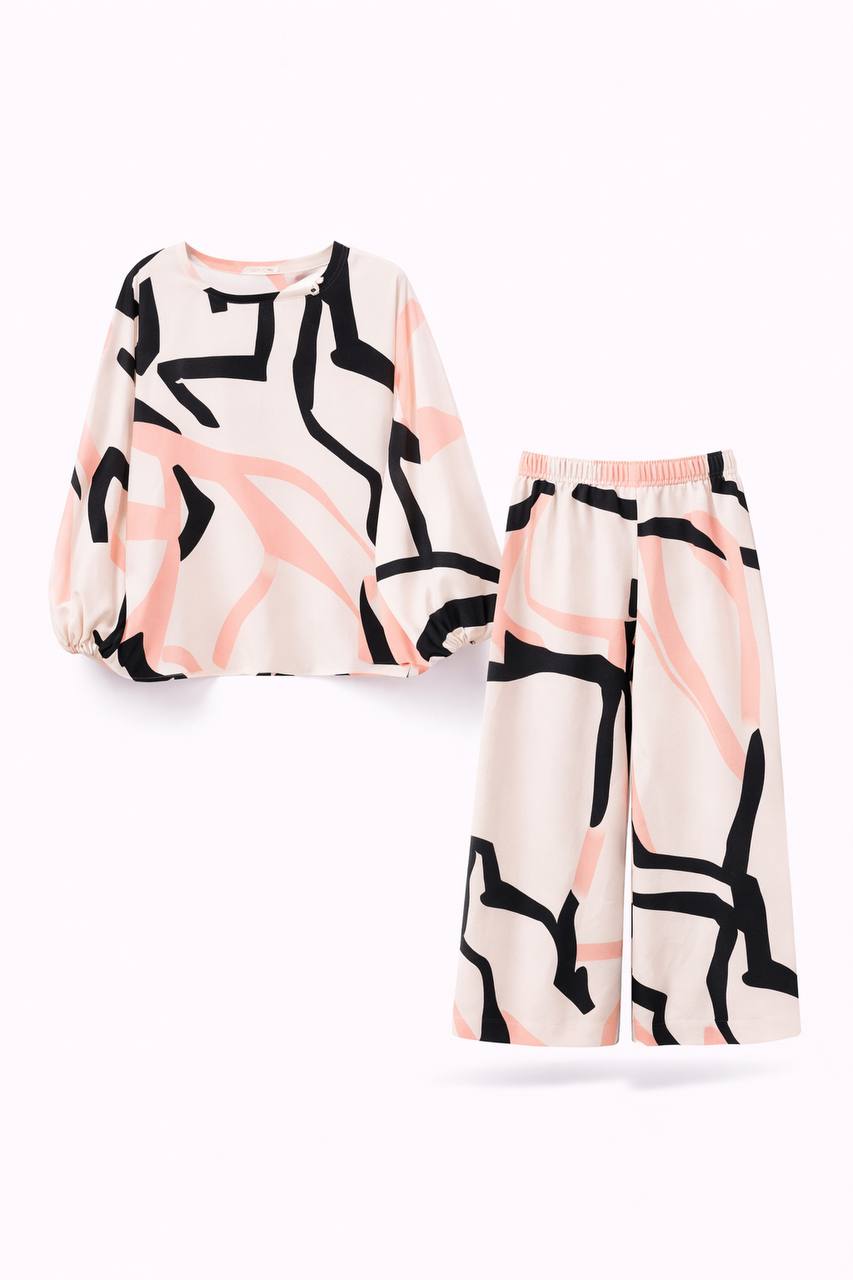 Women's Abstract Print Wide Leg Two-Piece Set