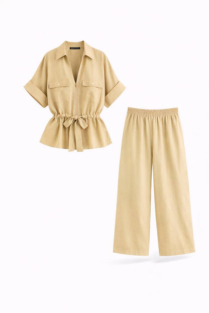 Women's Wide Leg Tie Waist Two Piece Set