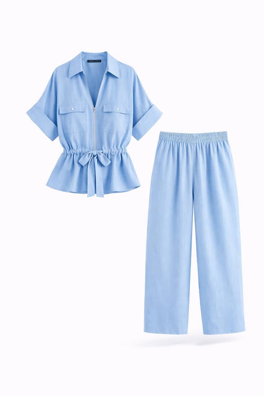 Women's Wide Leg Tie Waist Two Piece Set