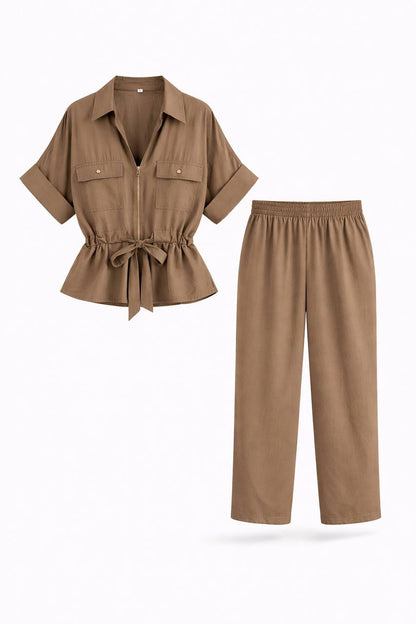 Women's Wide Leg Tie Waist Two Piece Set