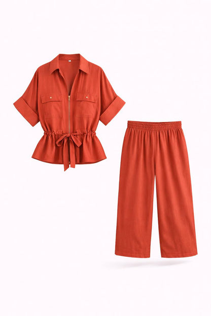 Women's Wide Leg Tie Waist Two Piece Set
