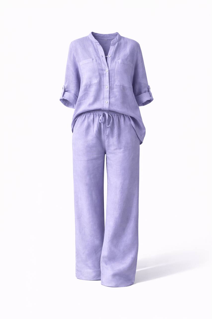 Women's Linen Button-Up Wide Leg Two Piece Set