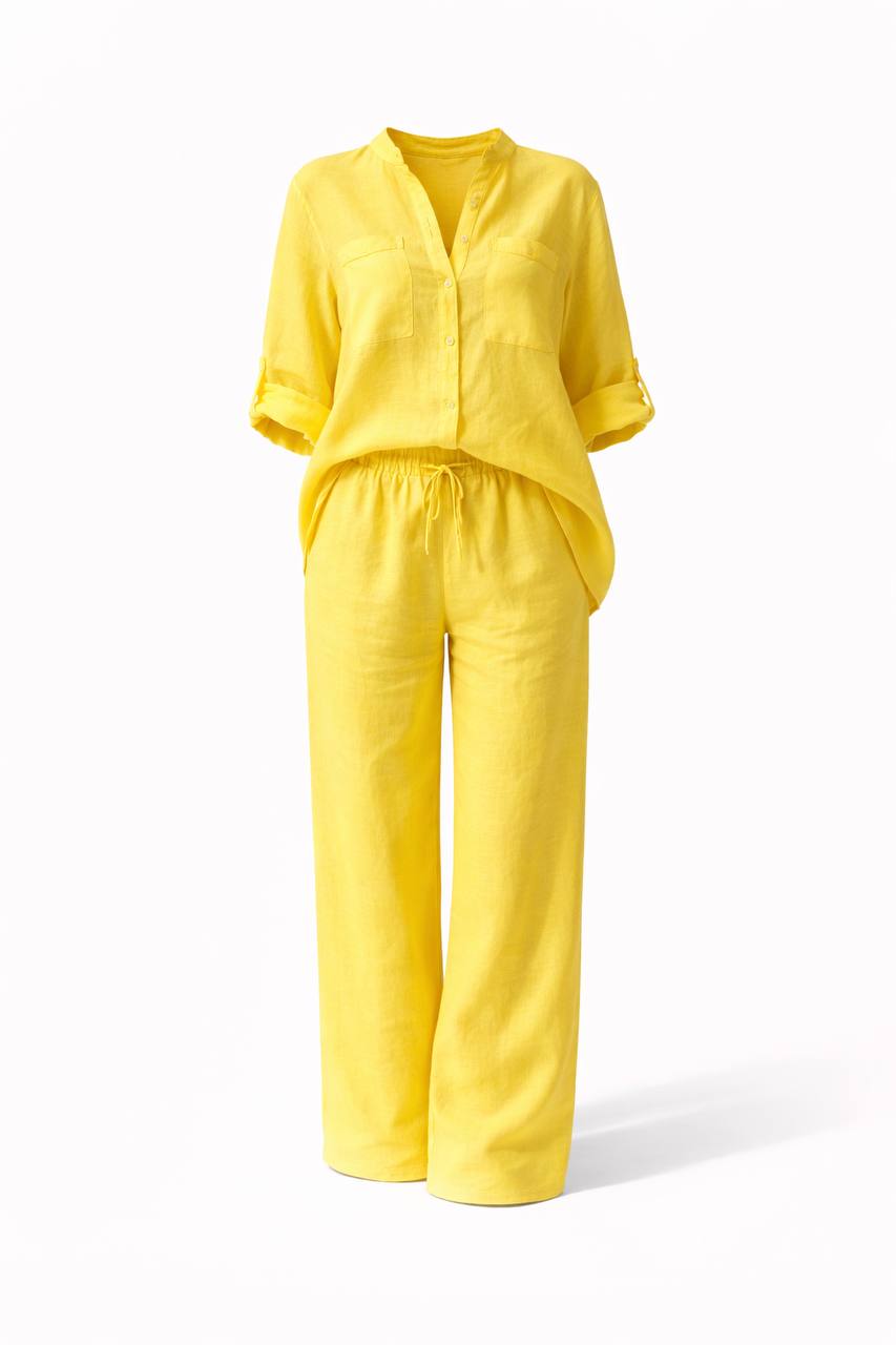 Women's Linen Button-Up Wide Leg Two Piece Set