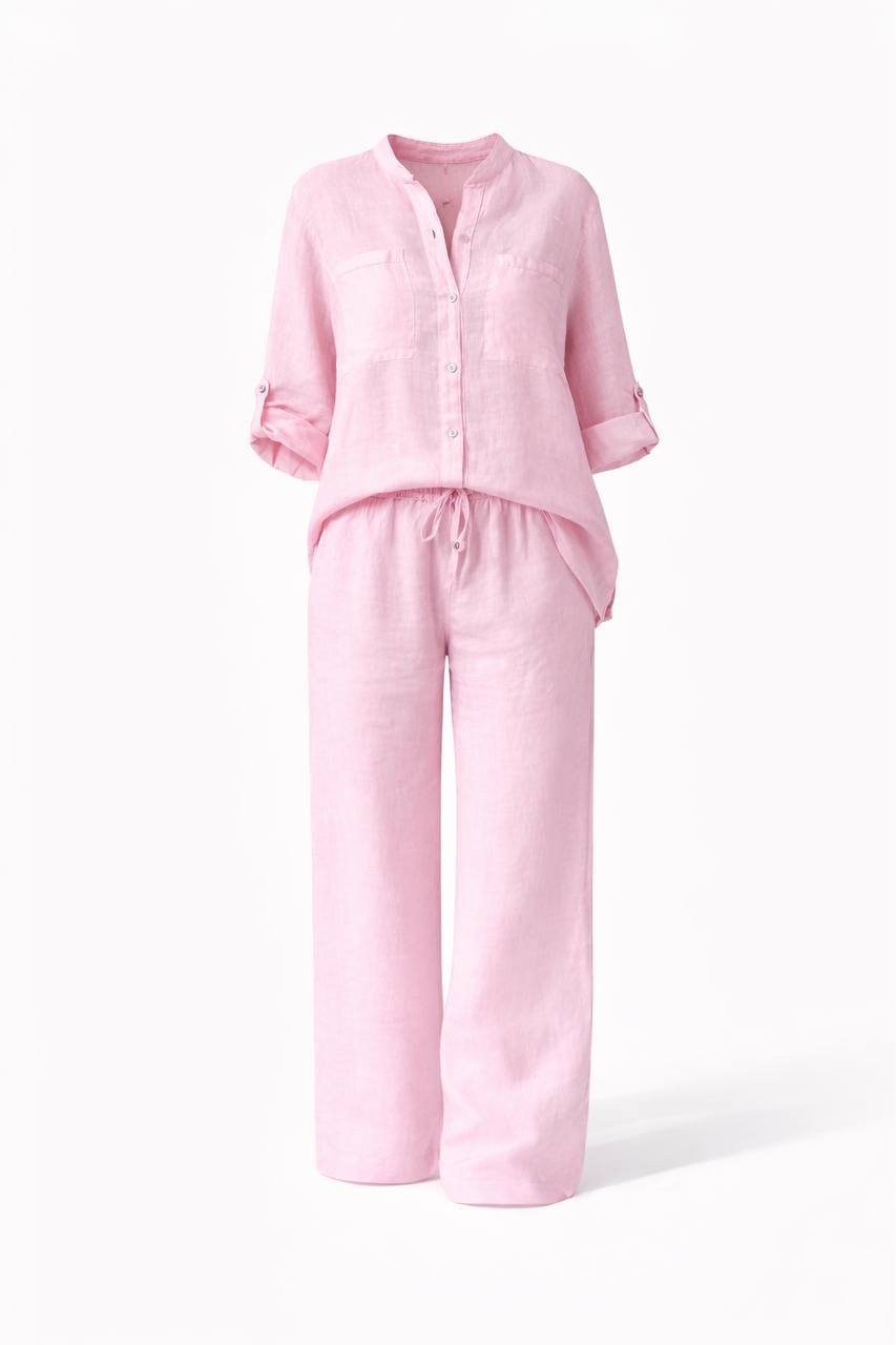 Women's Linen Button-Up Wide Leg Two Piece Set