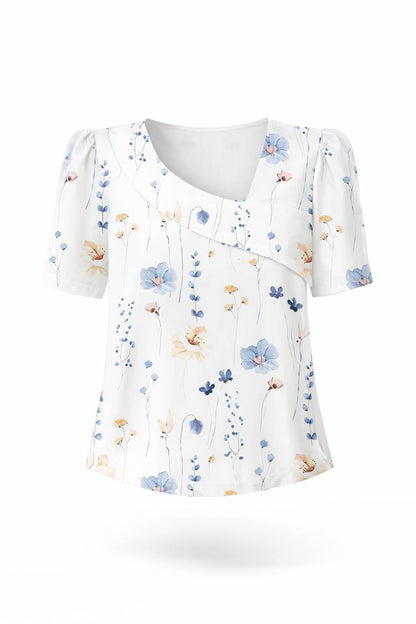 Women's Floral Square Neck Puff Sleeve Blouse