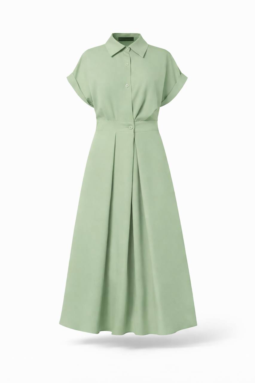 Women's Button Front Tie Waist Shirt Maxi Dress