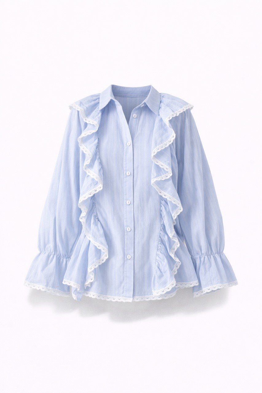 Women's Long Sleeve Ruffle Lace Trim Blouse