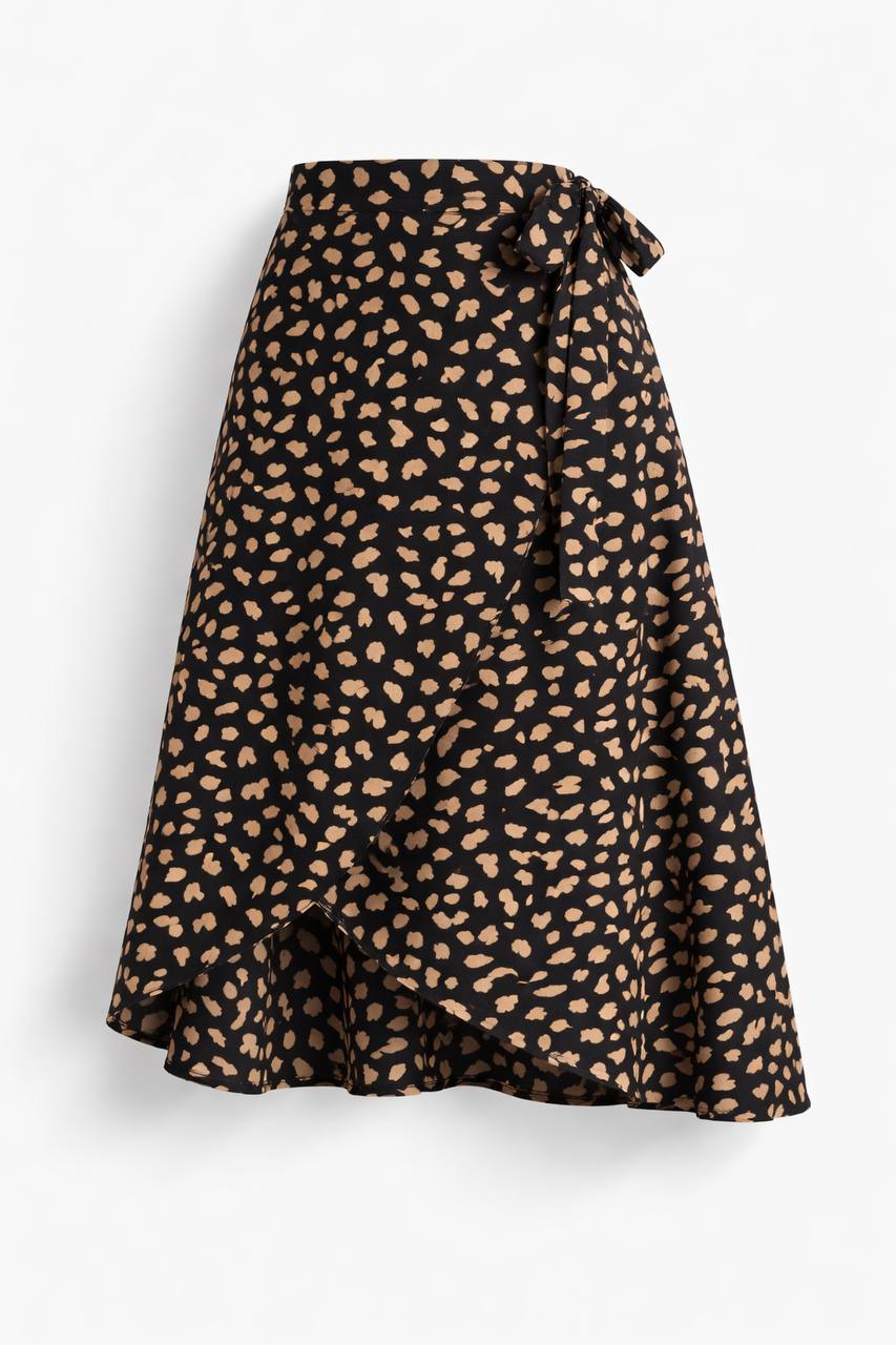 Animal Print Wrap Midi Skirt