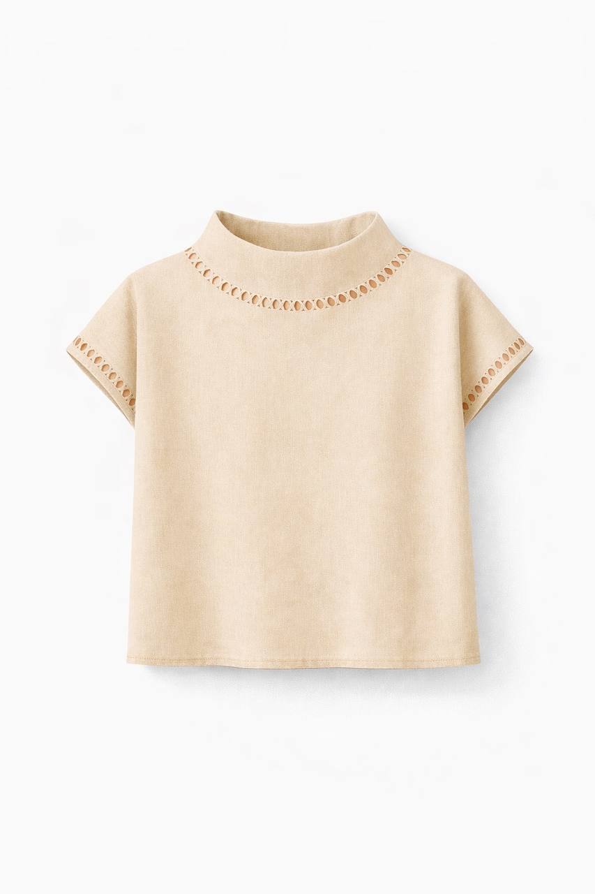 Azalea | Lace Trim Mock Neck Top