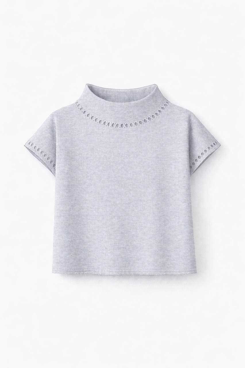 Azalea | Lace Trim Mock Neck Top
