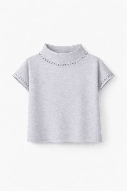 Azalea | Lace Trim Mock Neck Top