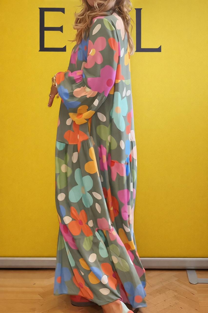 Women's Floral V-Neck Long Sleeve Maxi Dress
