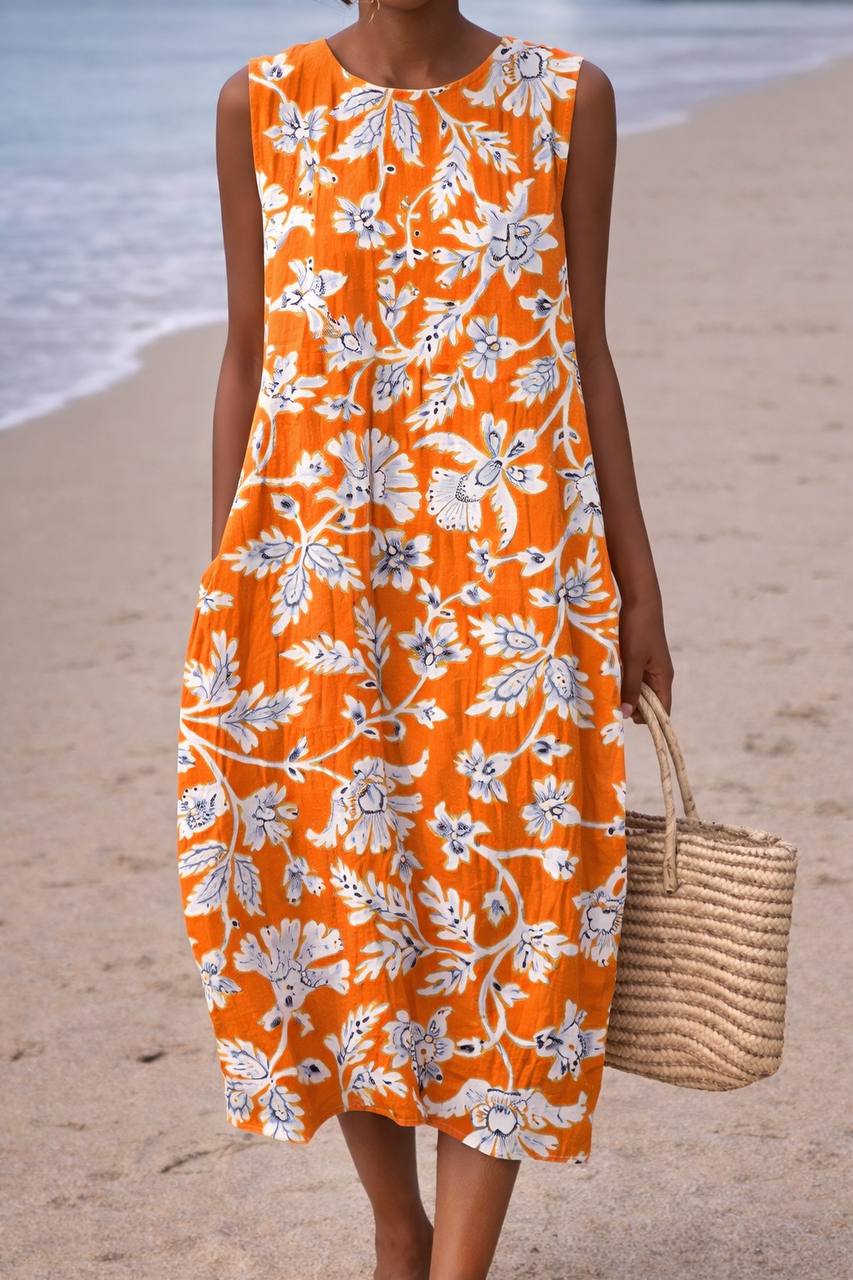 Journey | Floral Print Sleeveless Summer Midi Dress