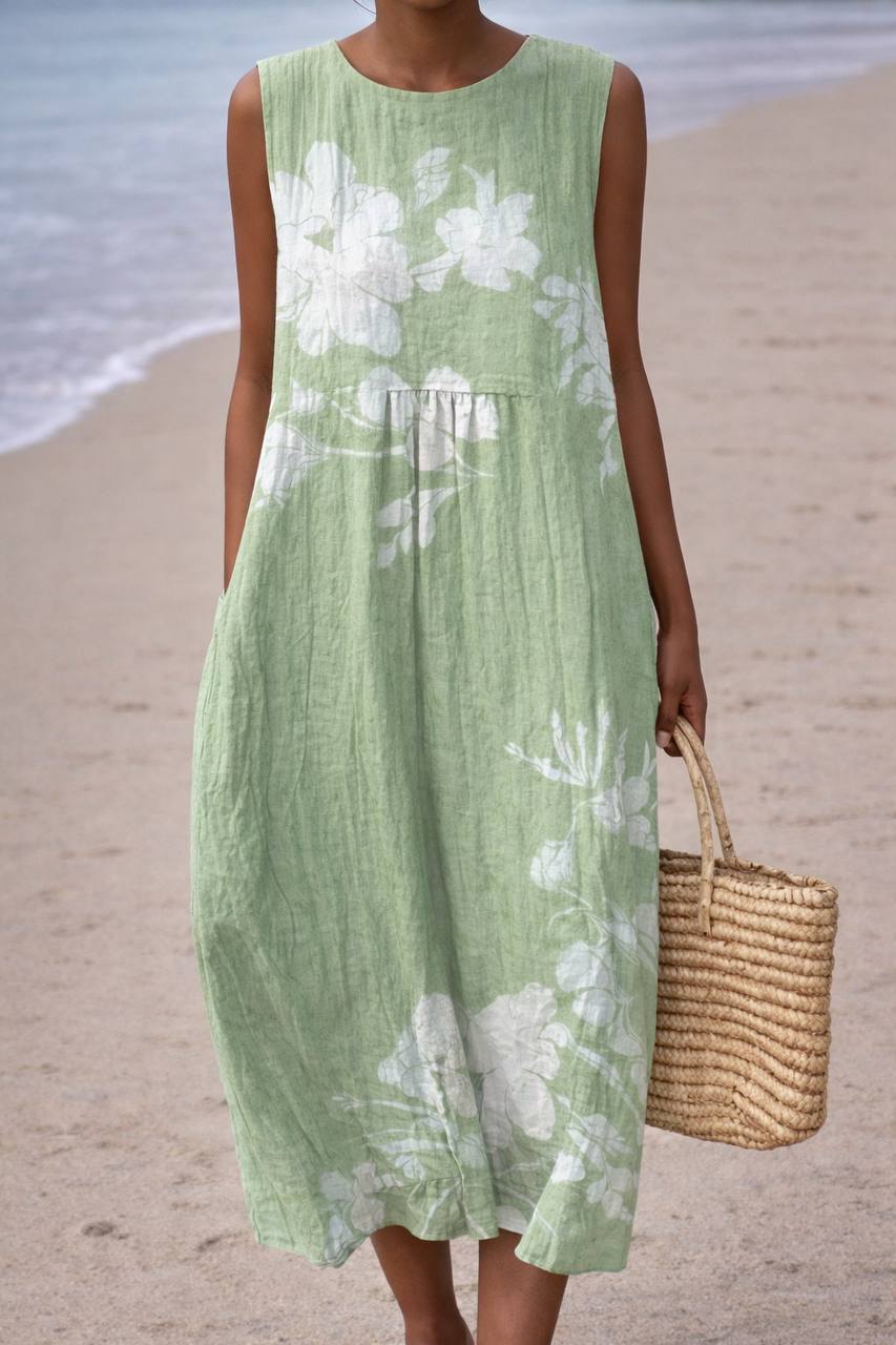 Nicole | Soft Floral Print Sleeveless Midi Dress