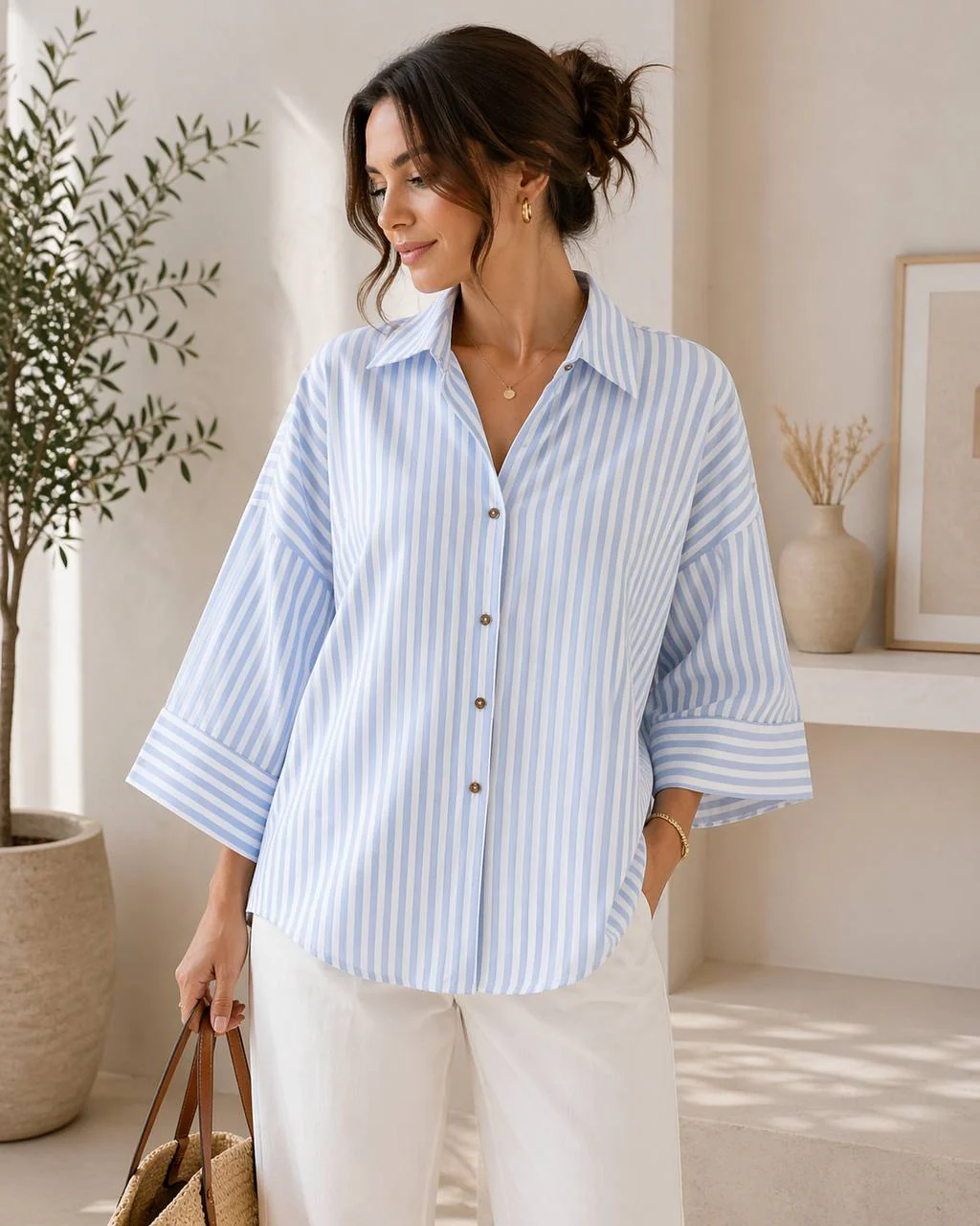Women's Oversized Striped Button Down Shirt