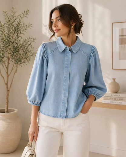 Women's Puff Sleeve Denim Shirt