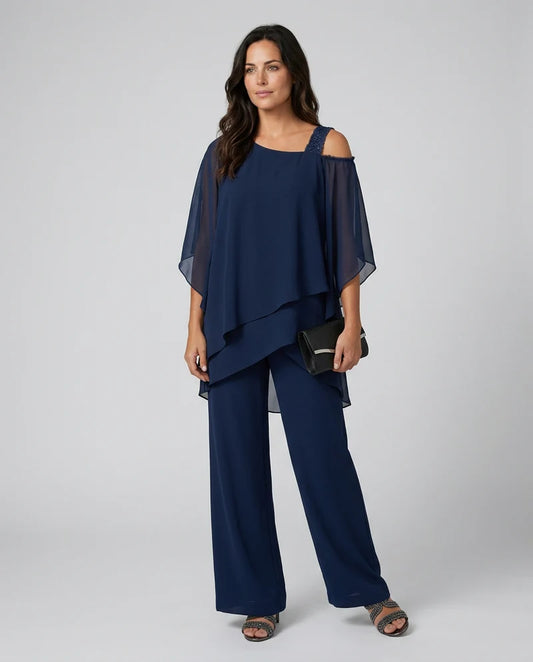 Women's Layered Off Shoulder Wide Leg Pants Set