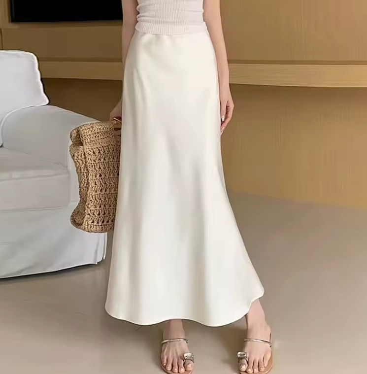 Women's High Waisted Satin A-Line Maxi Skirt