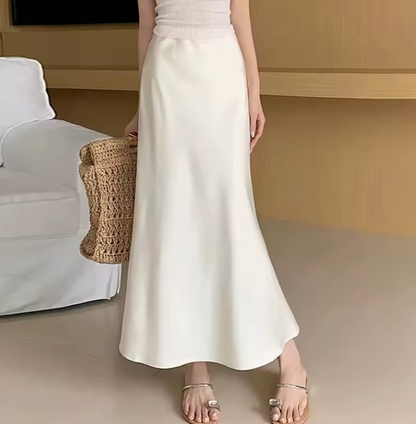 Women's High Waisted Satin A-Line Maxi Skirt