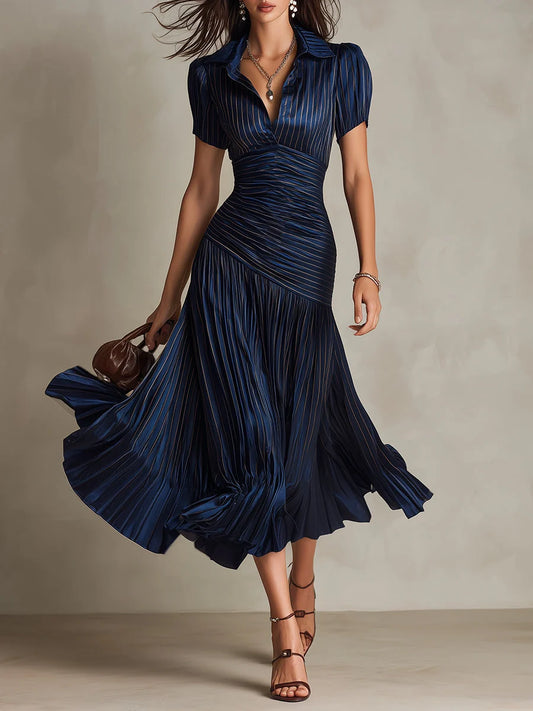 Women's Ruched Pleated Midi Dress